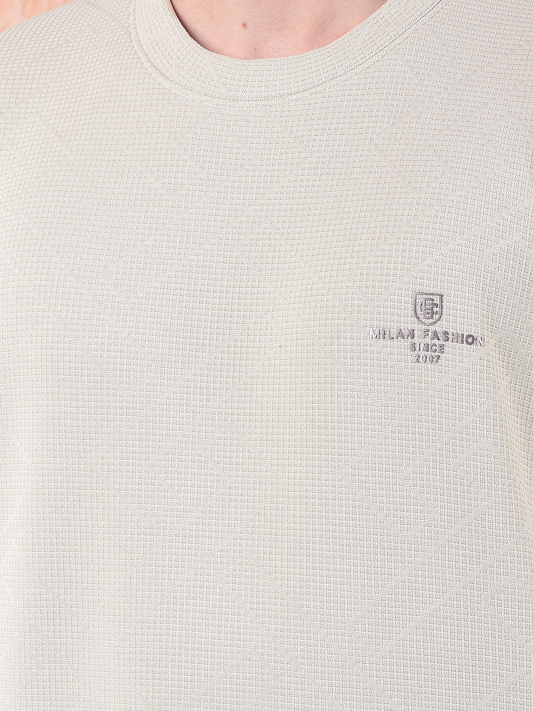 cobb beige self-design round neck sweatshirt