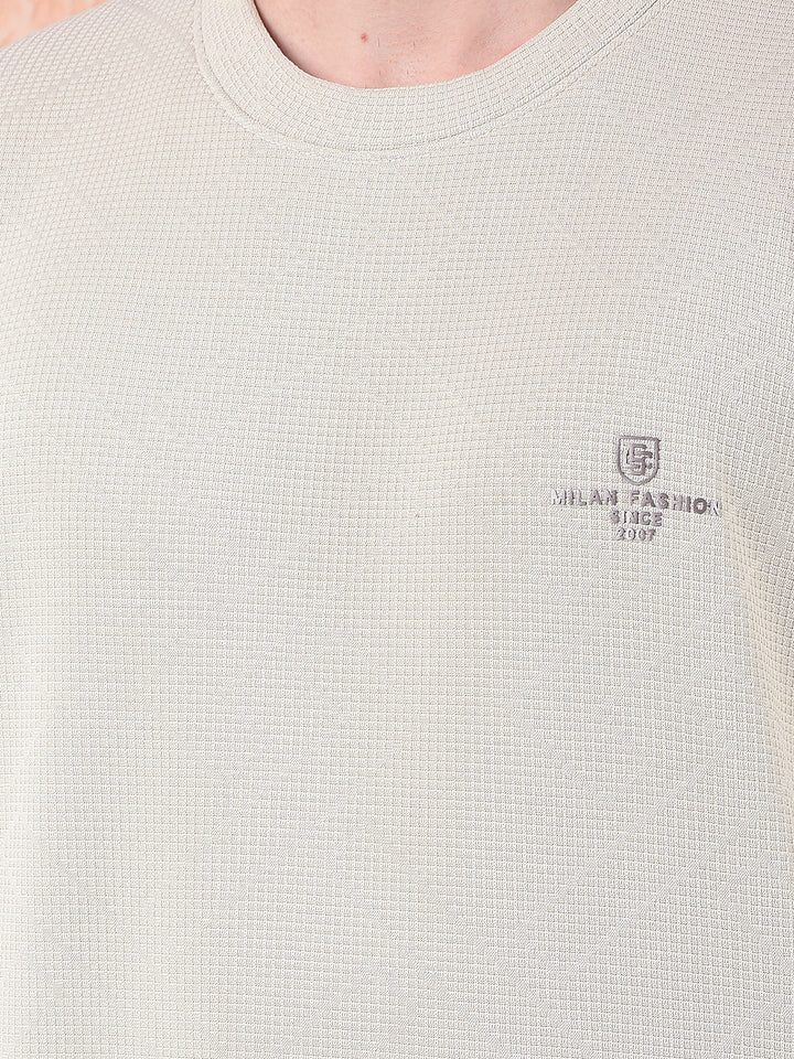 cobb beige self-design round neck sweatshirt