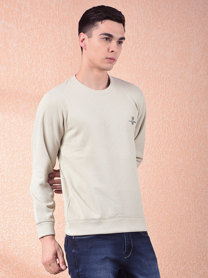 COBB BEIGE SELF-DESIGN ROUND NECK SWEATSHIRT