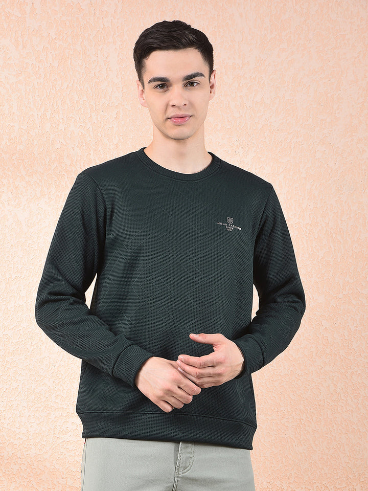 cobb bottle green self-design round neck sweatshirt