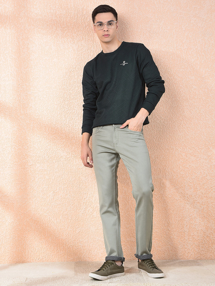 cobb bottle green self-design round neck sweatshirt