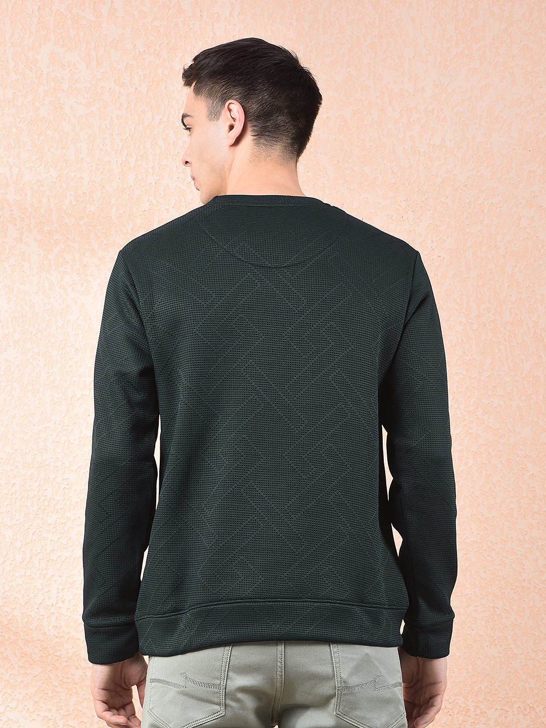 cobb bottle green self-design round neck sweatshirt