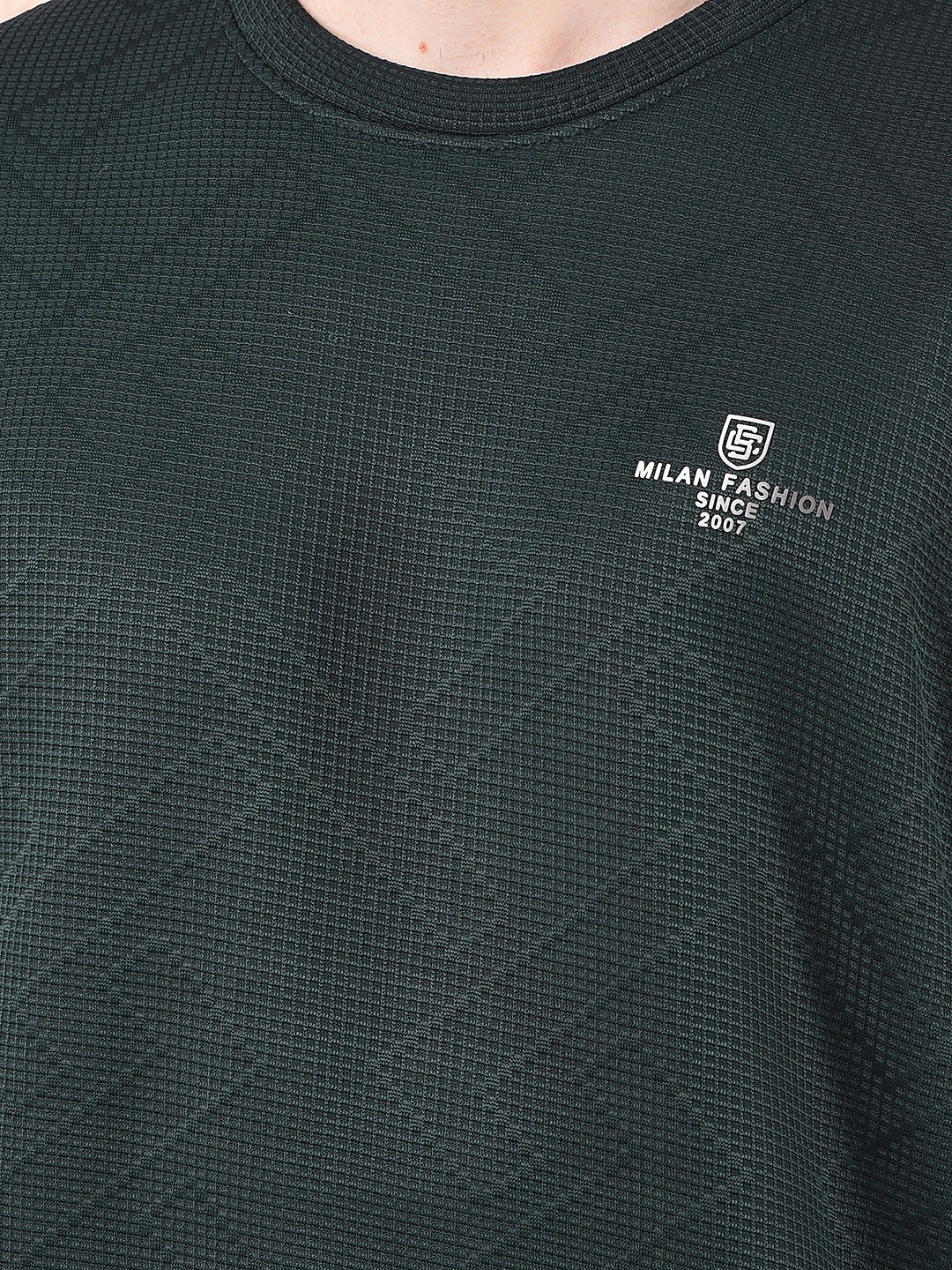 cobb bottle green self-design round neck sweatshirt