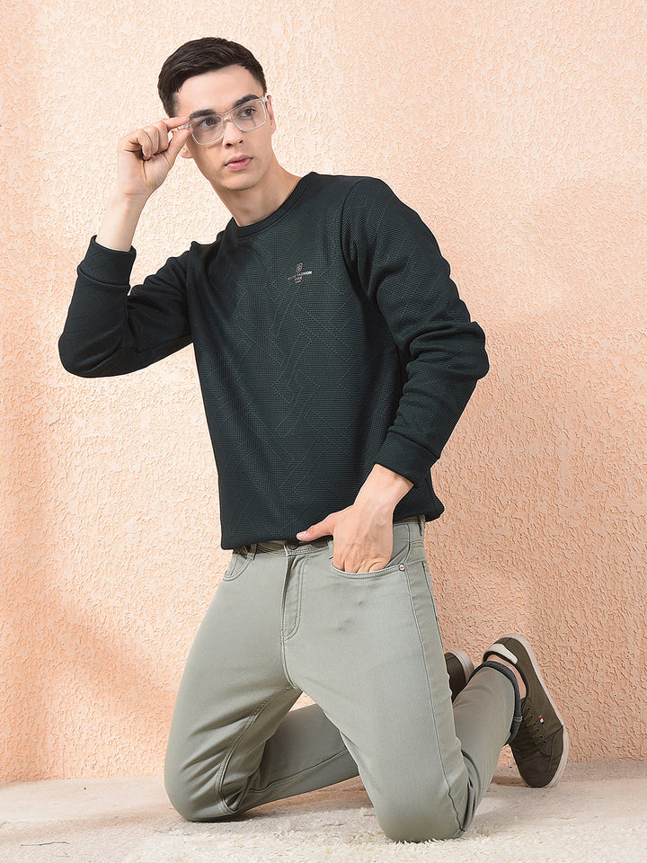 COBB BOTTLE GREEN SELF-DESIGN ROUND NECK SWEATSHIRT