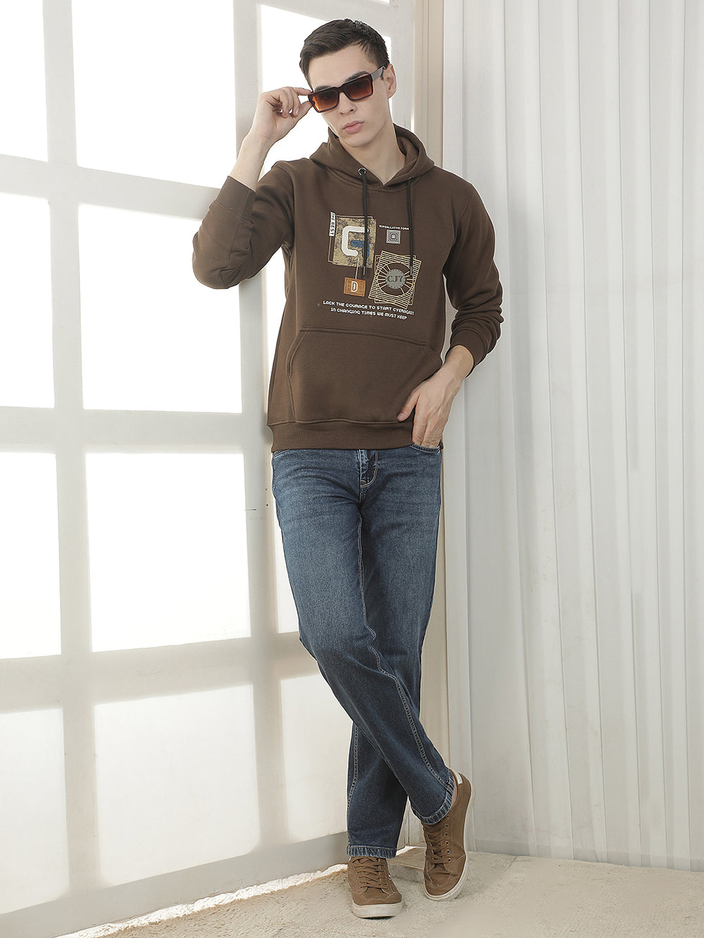 brown printed classic hoodie