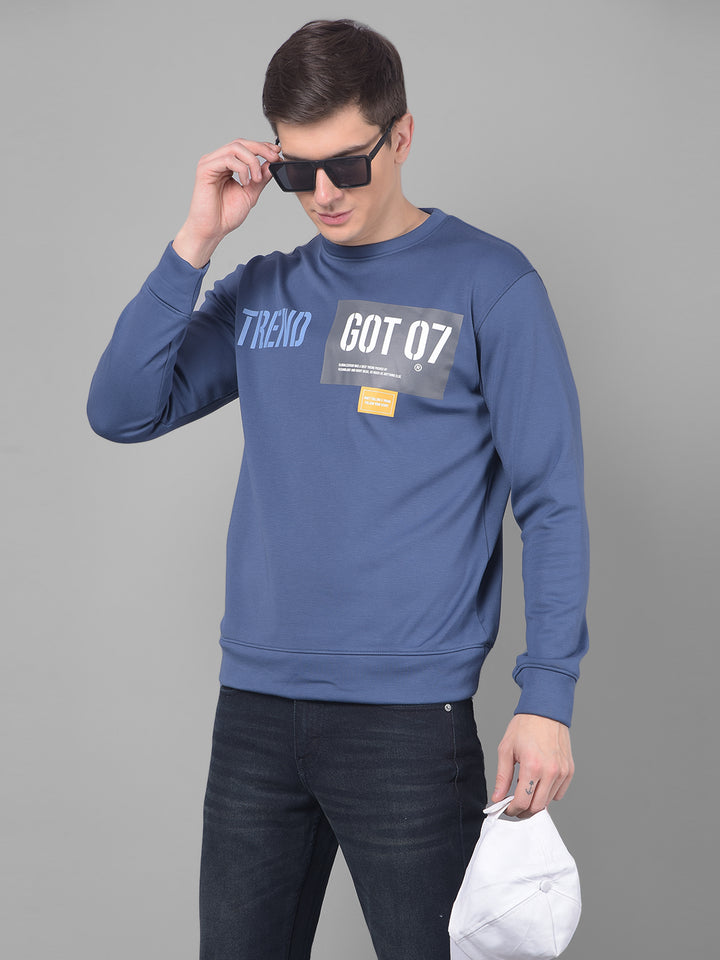 COBB DENIM BLUE PRINTED ROUND NECK SWEATSHIRT