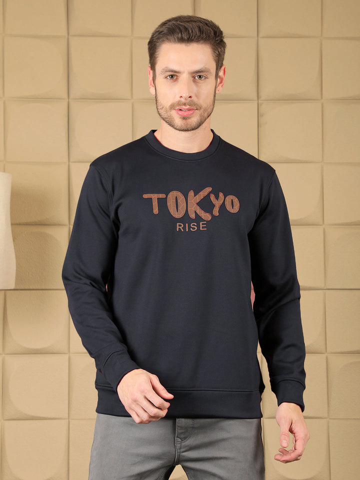 cobb navy blue printed round neck sweatshirt