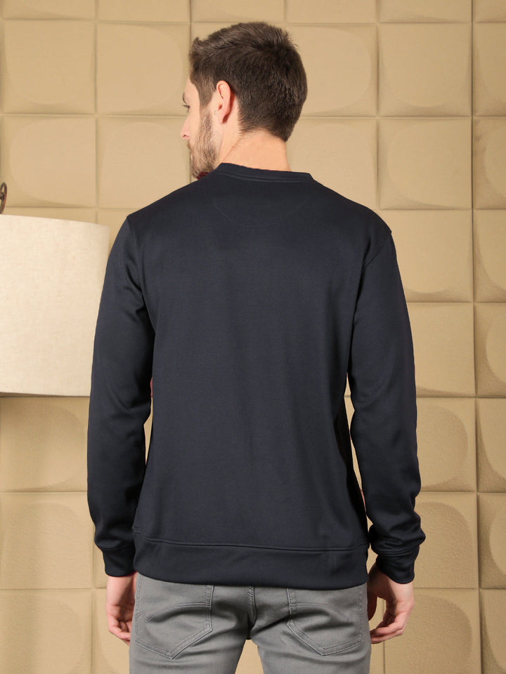 cobb navy blue printed round neck sweatshirt