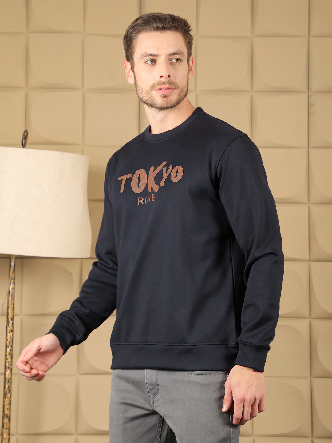 COBB NAVY BLUE PRINTED ROUND NECK SWEATSHIRT