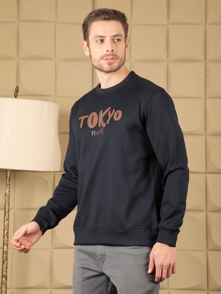 COBB NAVY BLUE PRINTED ROUND NECK SWEATSHIRT