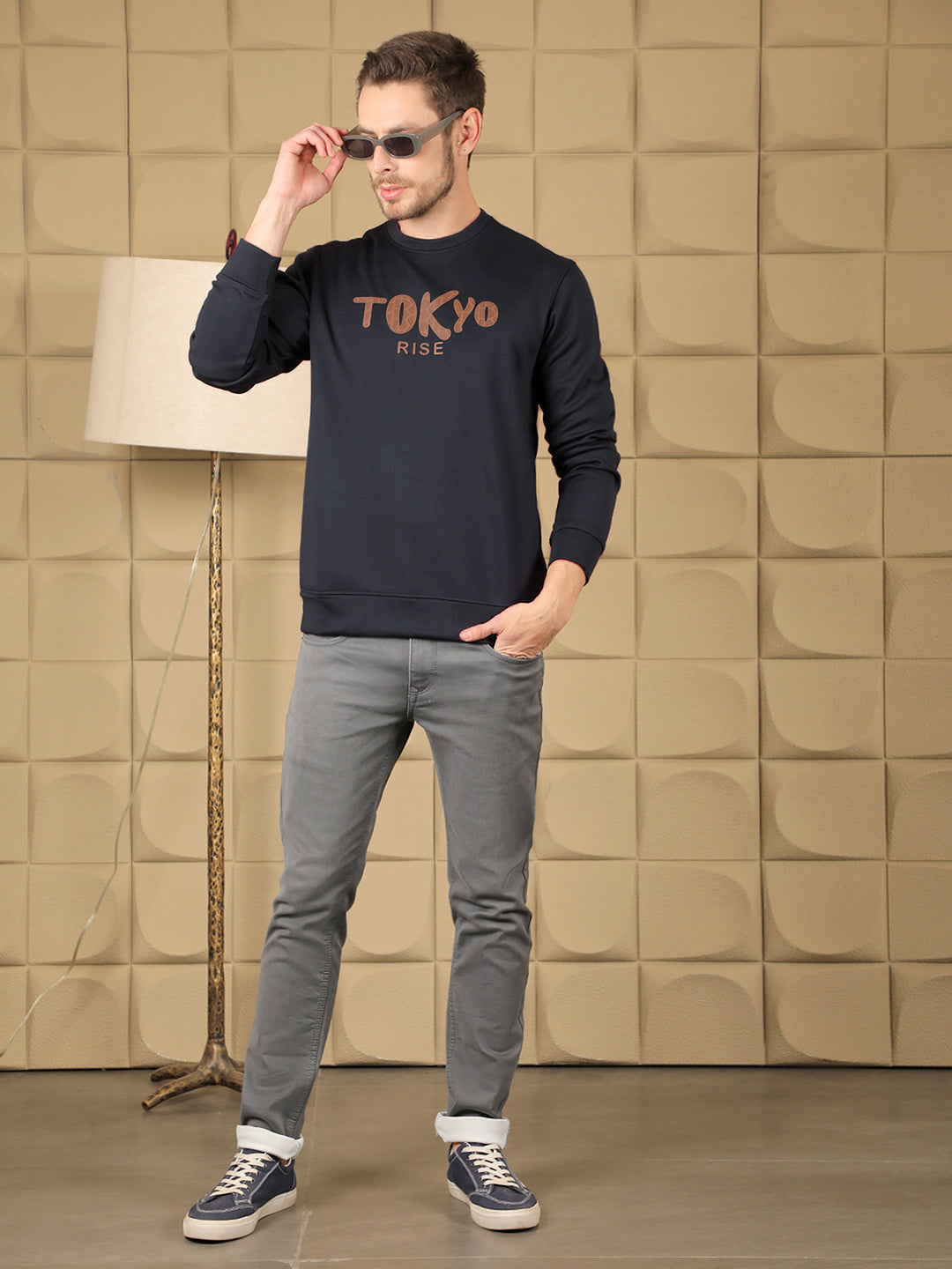 COBB NAVY BLUE PRINTED ROUND NECK SWEATSHIRT