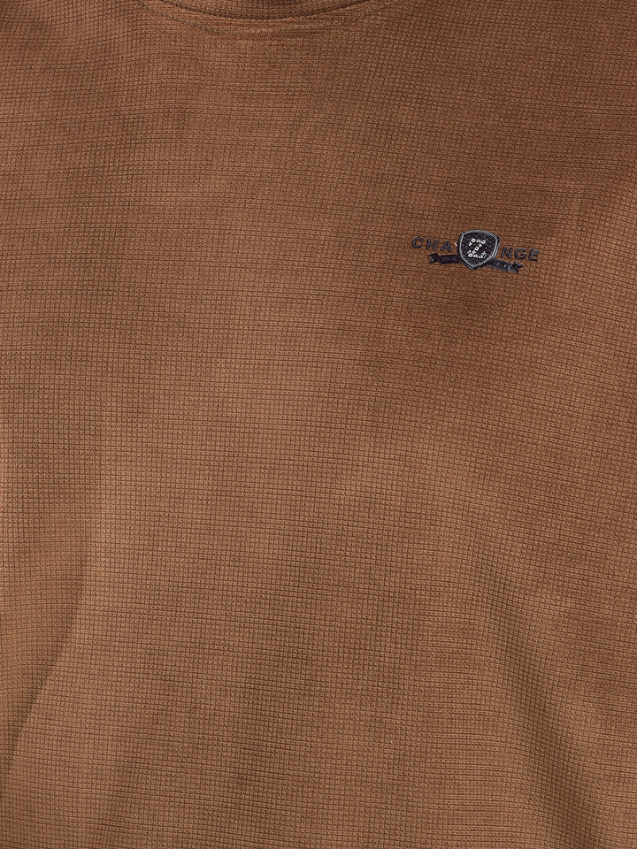 cobb solid brown round neck velvet sweatshirt