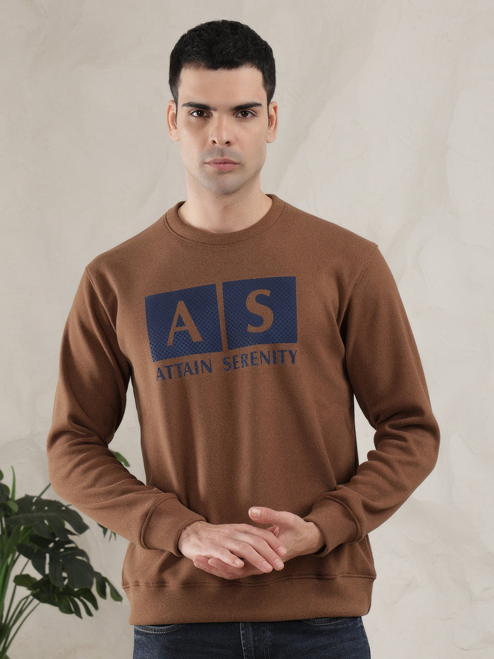 cobb brown printed round neck sweatshirt