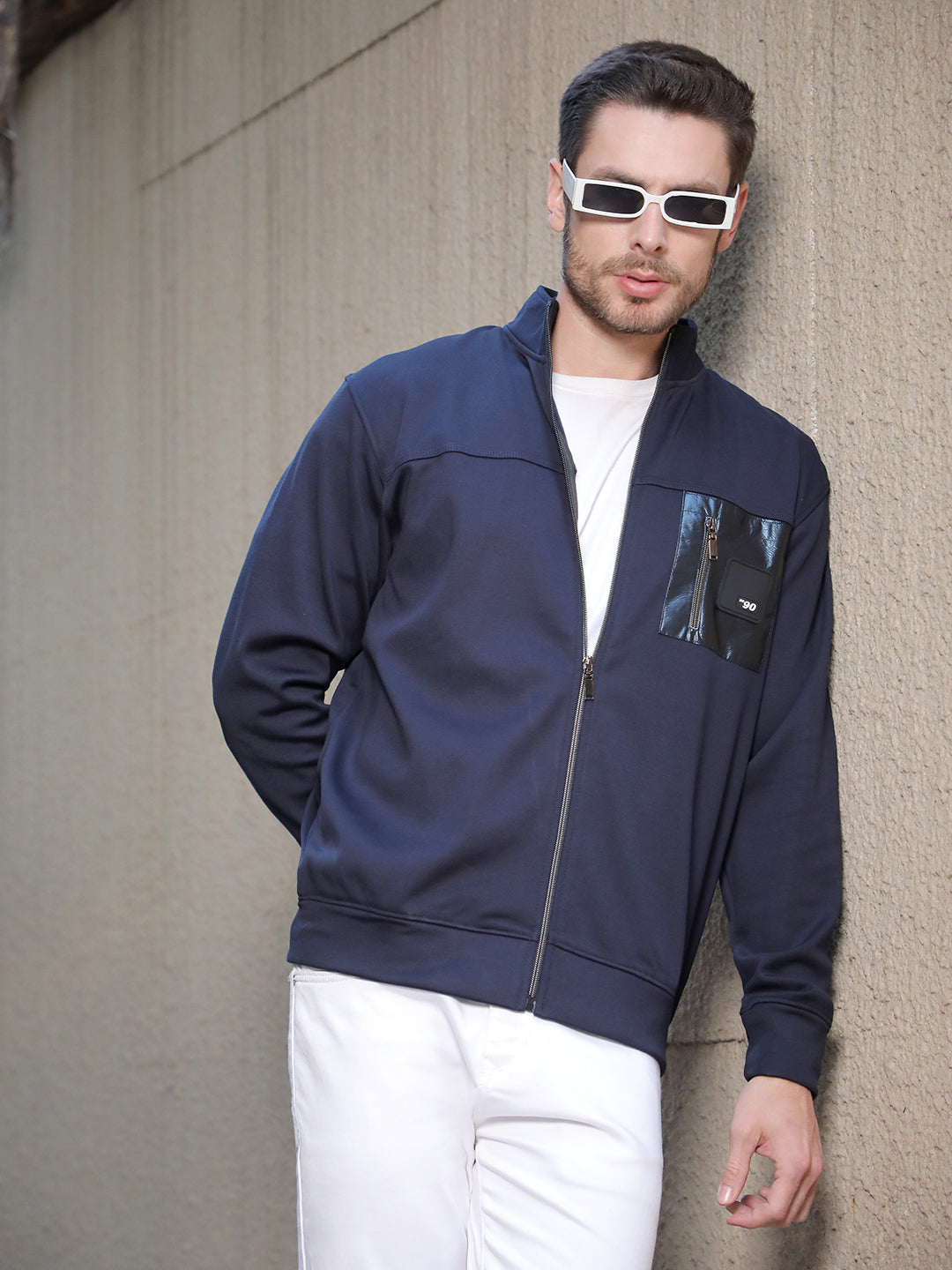 cobb solid navy blue zip-up sweatshirt