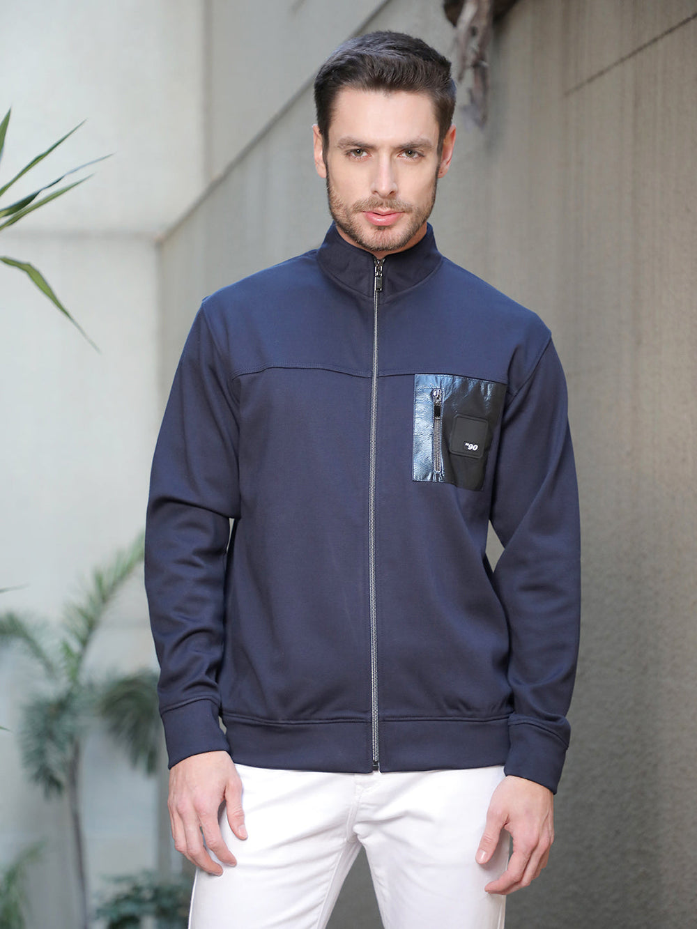 cobb solid navy blue zip-up sweatshirt