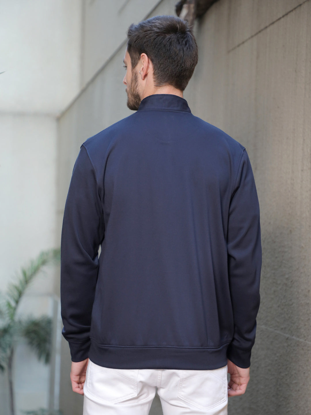 cobb solid navy blue zip-up sweatshirt