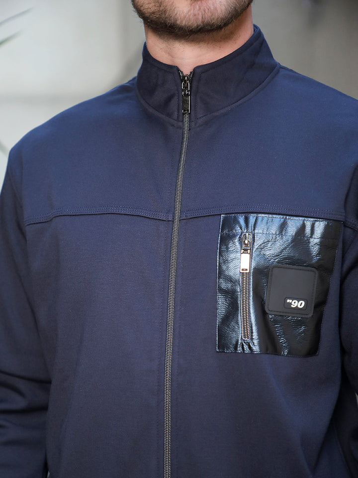 cobb solid navy blue zip-up sweatshirt