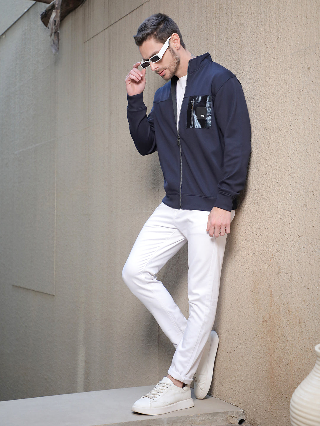 COBB SOLID NAVY BLUE ZIP-UP SWEATSHIRT