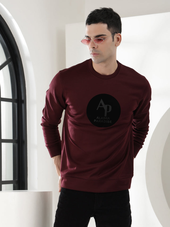 cobb wine printed round neck sweatshirt