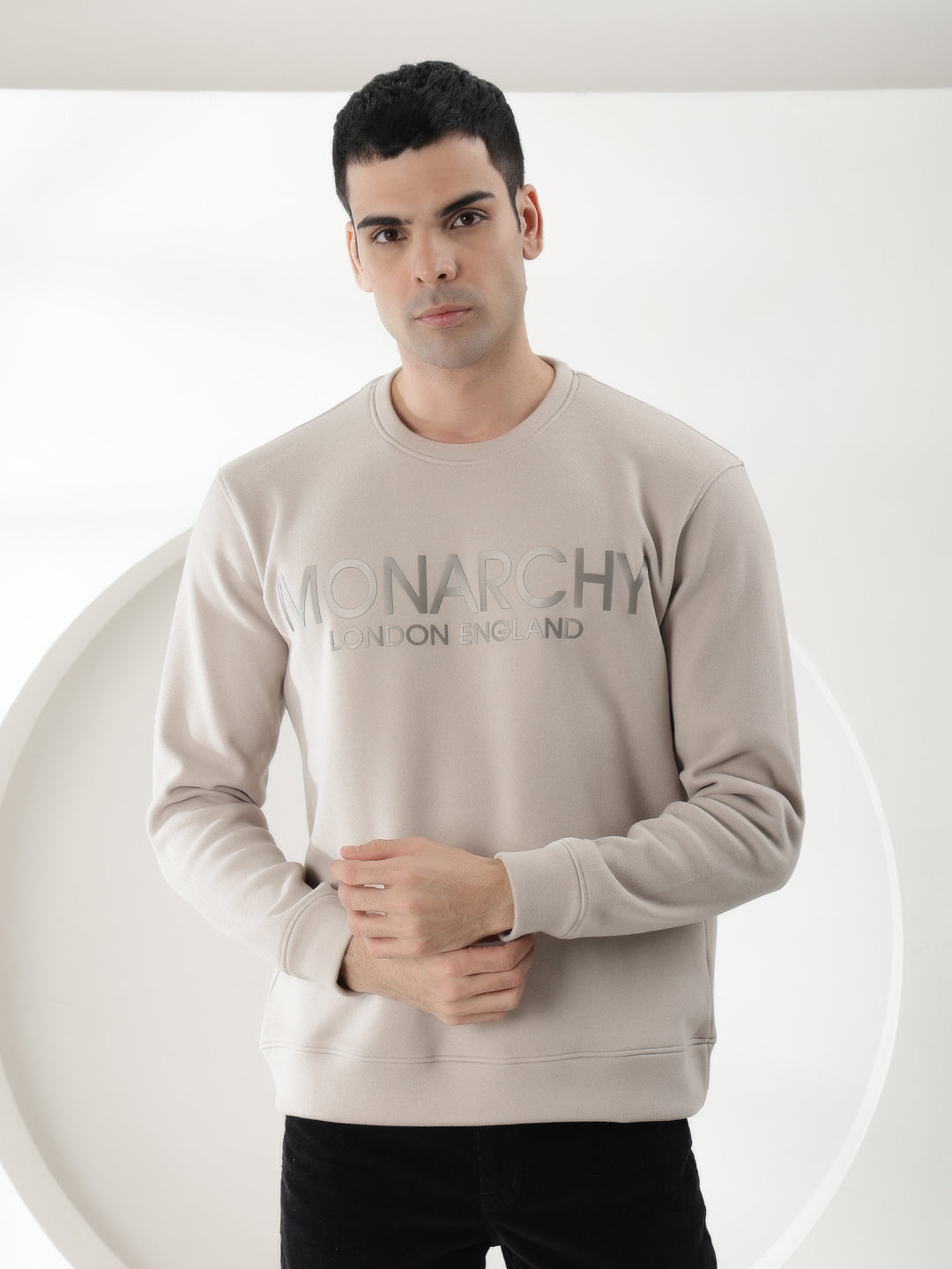 cobb light grey printed round neck sweatshirt