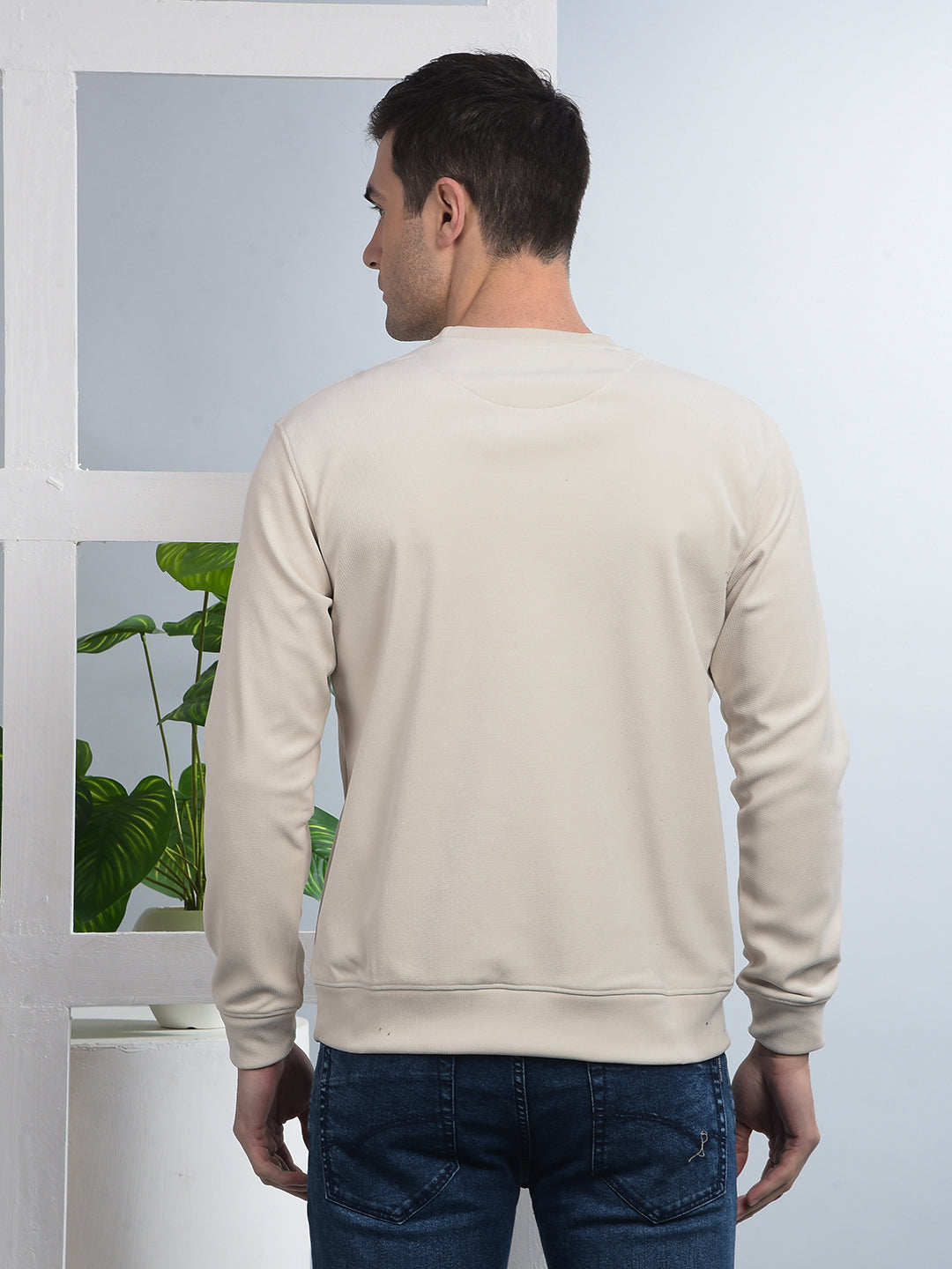 cobb solid off white round neck velvet sweatshirt