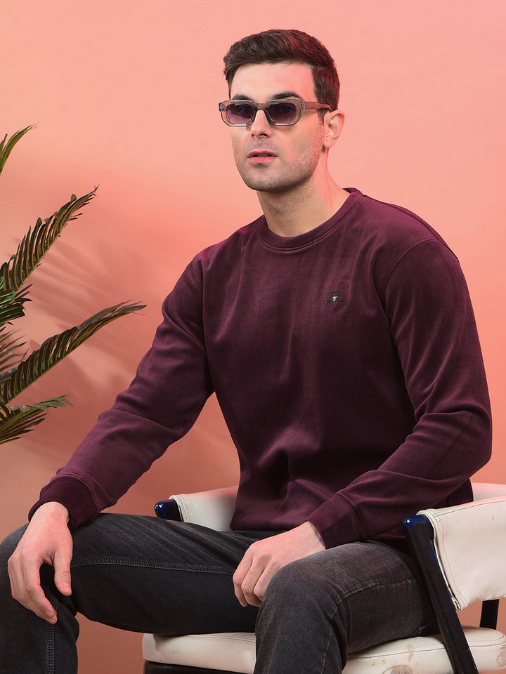 cobb solid wine round neck velvet sweatshirt