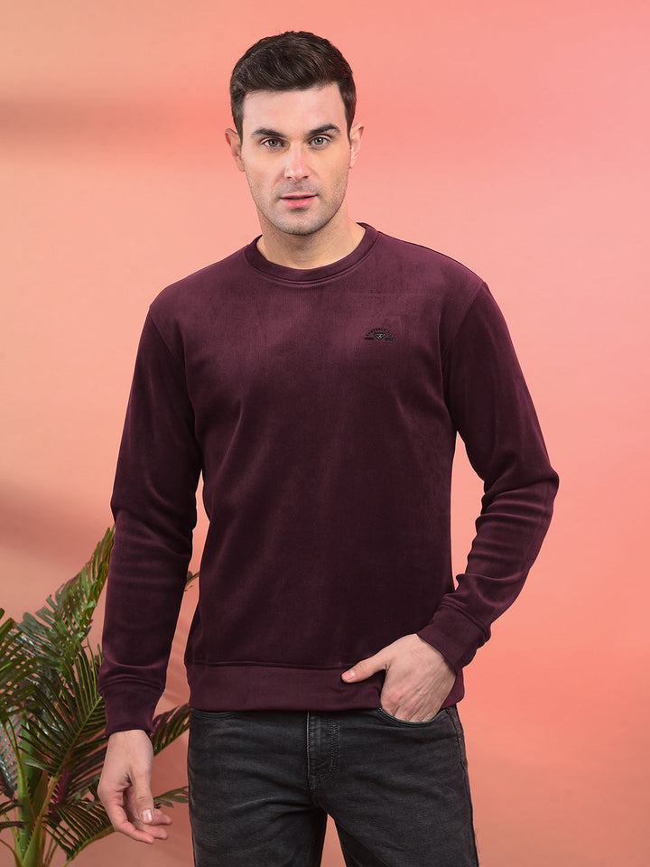 cobb solid wine round neck velvet sweatshirt