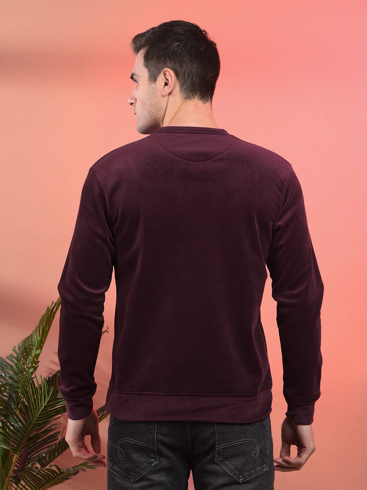 cobb solid wine round neck velvet sweatshirt