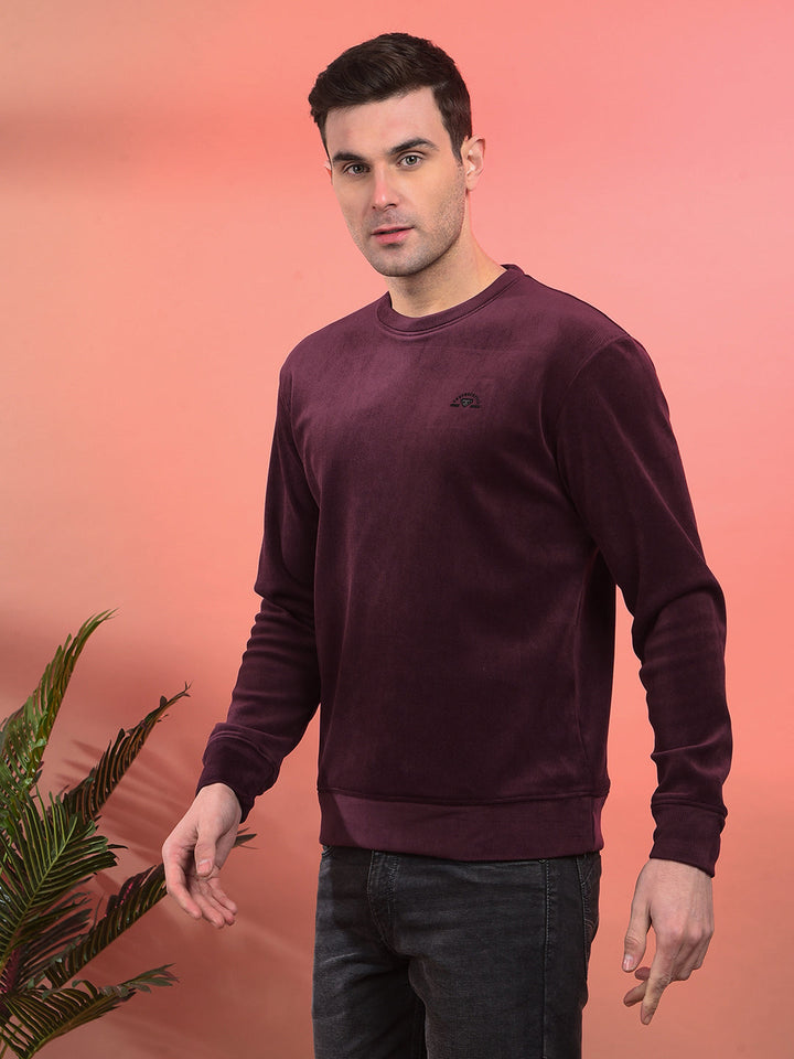 COBB SOLID WINE ROUND NECK VELVET SWEATSHIRT