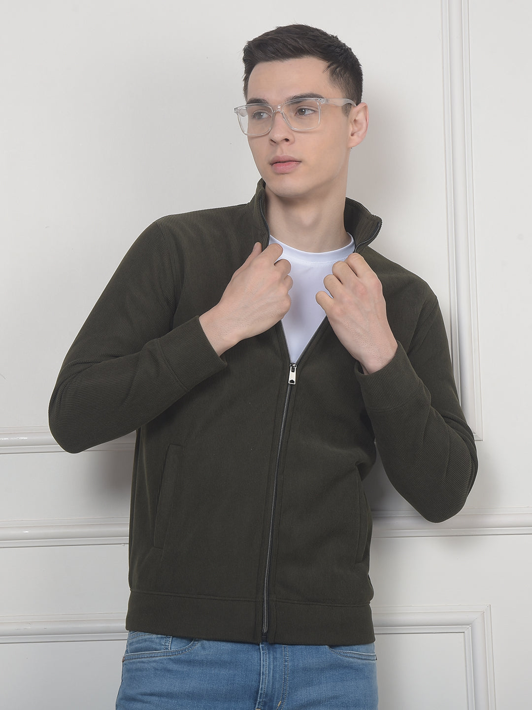 cobb olive striped zip-up velvet sweatshirt