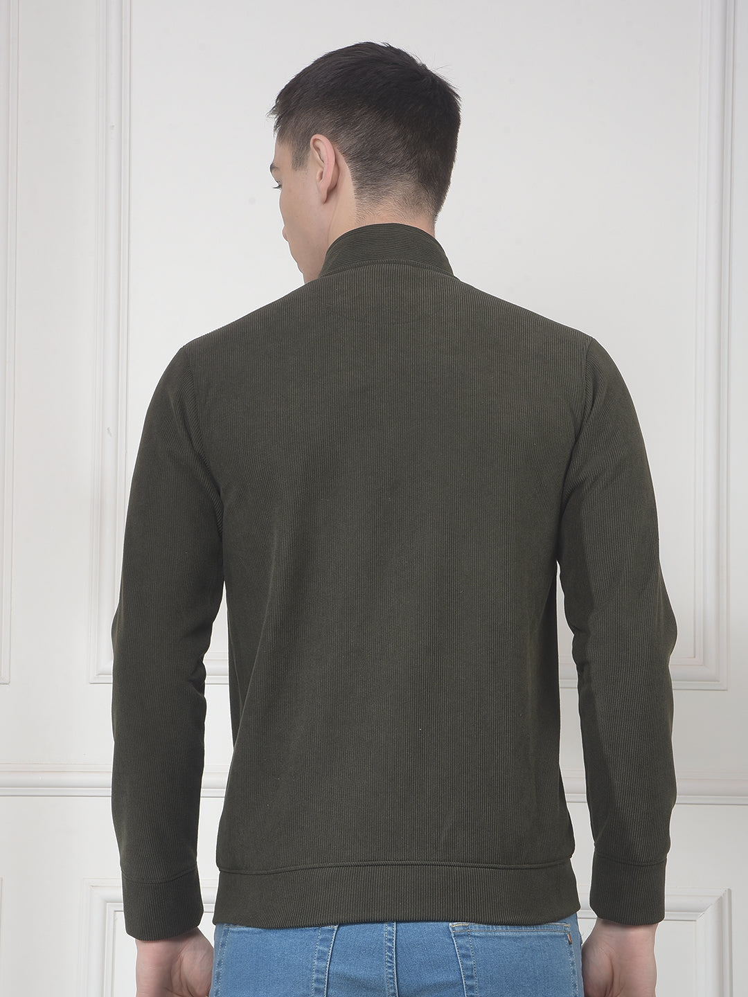 cobb olive striped zip-up velvet sweatshirt