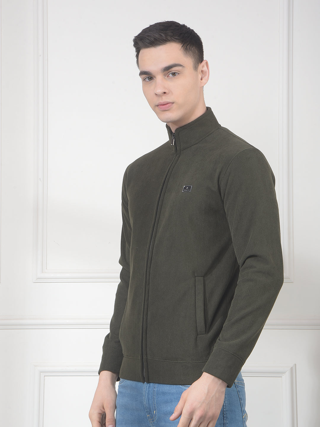 cobb olive striped zip-up velvet sweatshirt