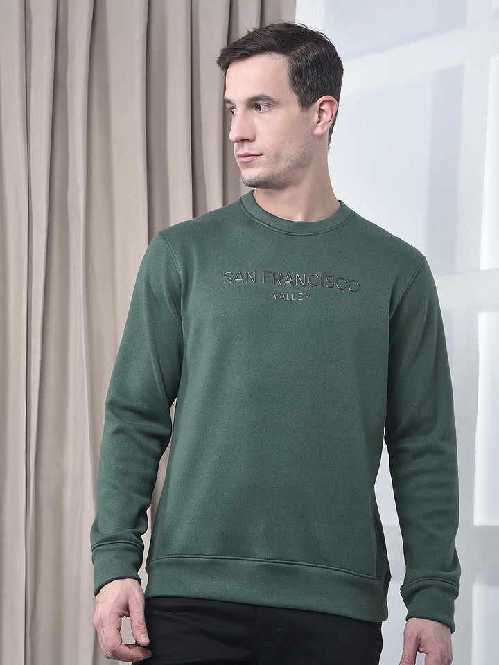 cobb bottle green printed round neck sweatshirt