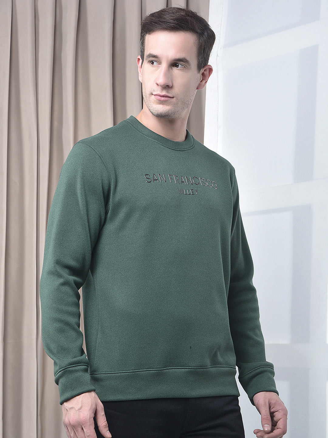 cobb bottle green printed round neck sweatshirt