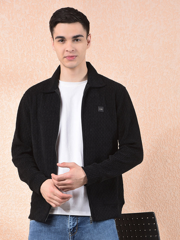 cobb black self-design zip-up sweatshirt