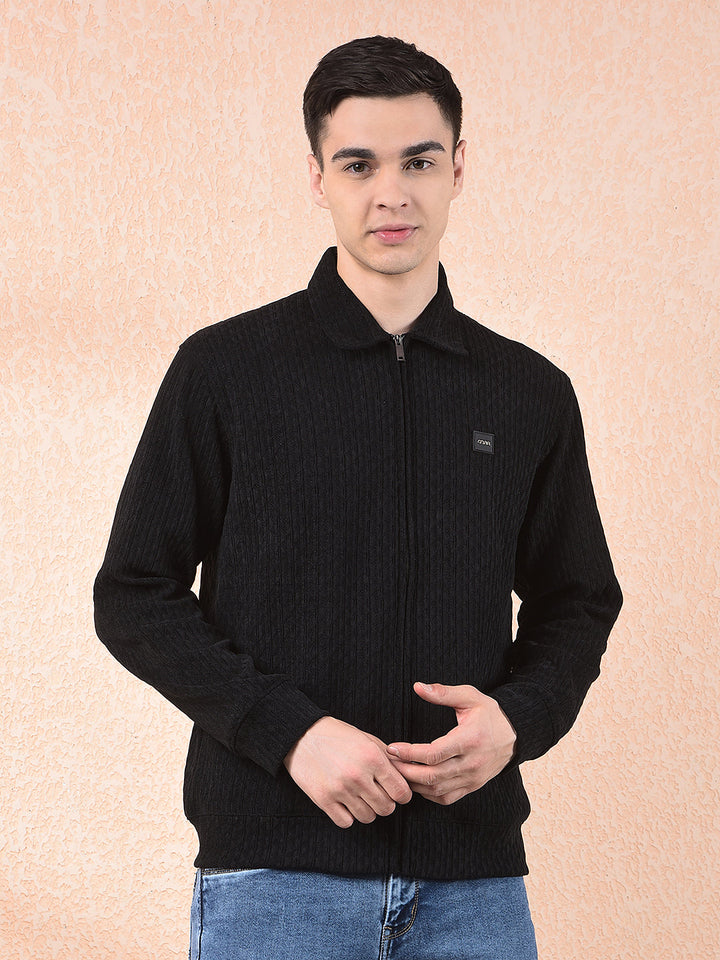 cobb black self-design zip-up sweatshirt