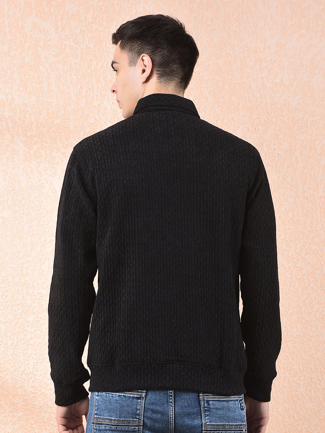 cobb black self-design zip-up sweatshirt