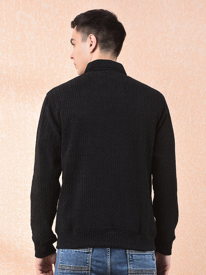 cobb black self-design zip-up sweatshirt