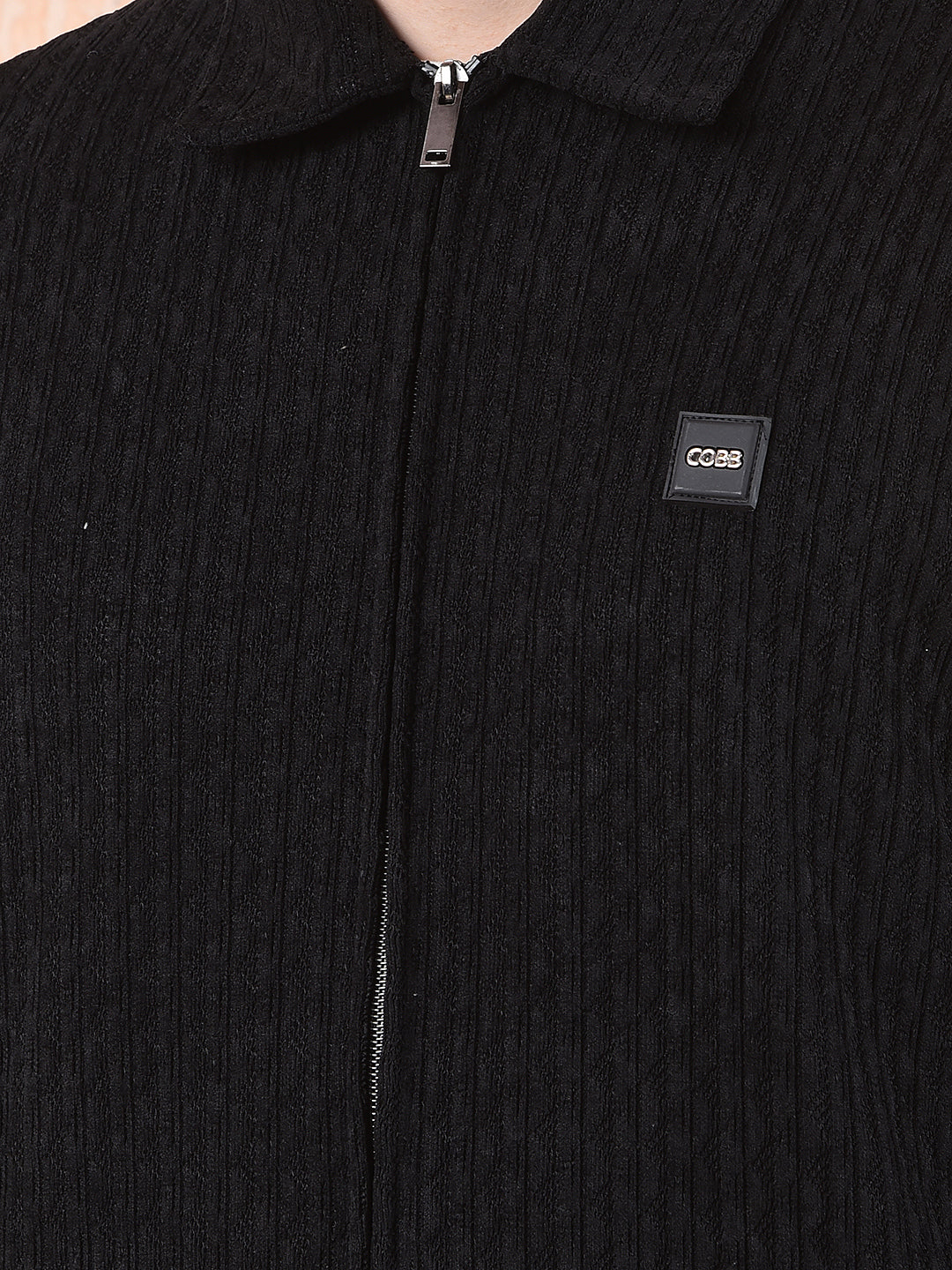 cobb black self-design zip-up sweatshirt
