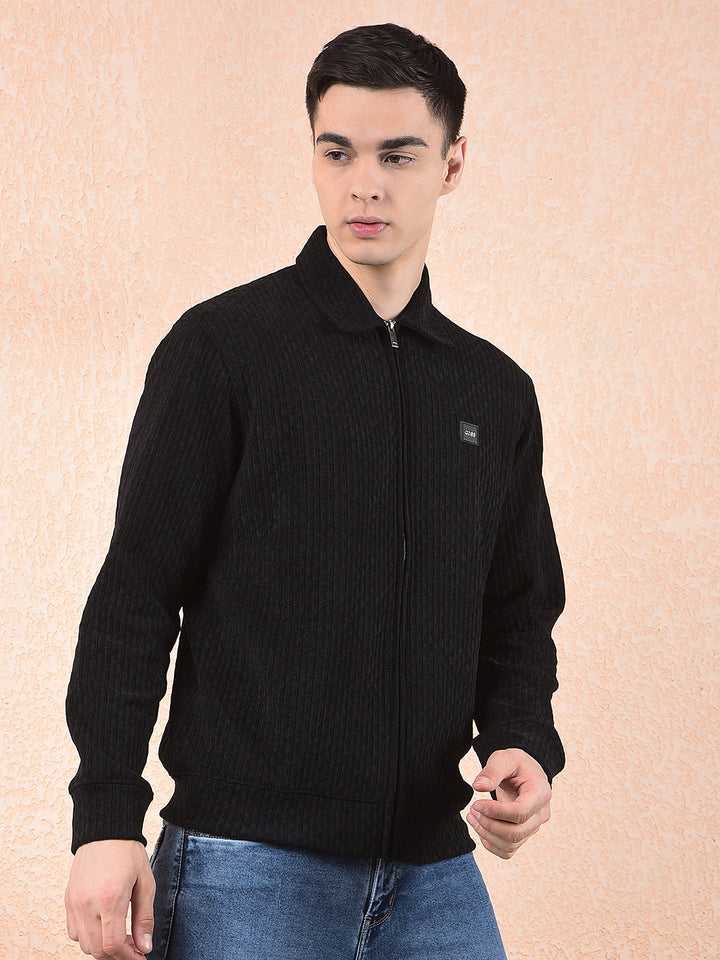 COBB BLACK SELF-DESIGN ZIP-UP SWEATSHIRT