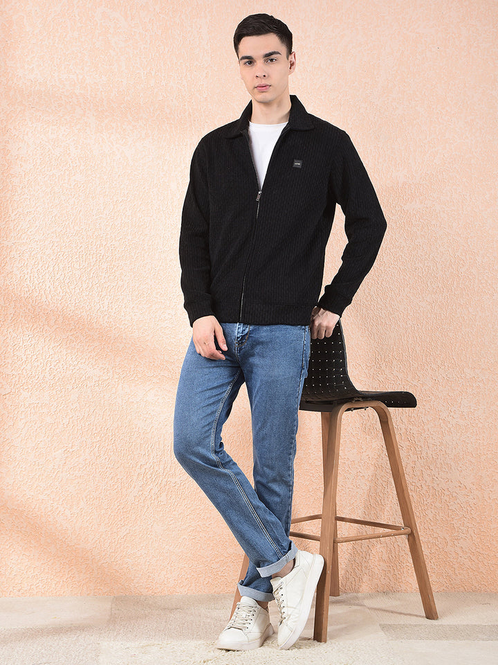COBB BLACK SELF-DESIGN ZIP-UP SWEATSHIRT