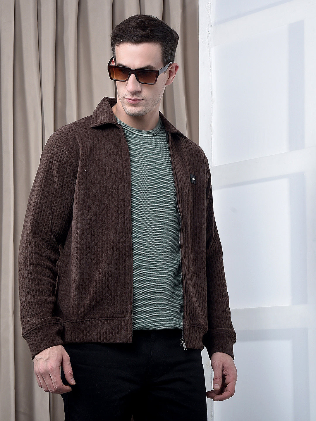 cobb choclate self-design zip-up sweatshirt