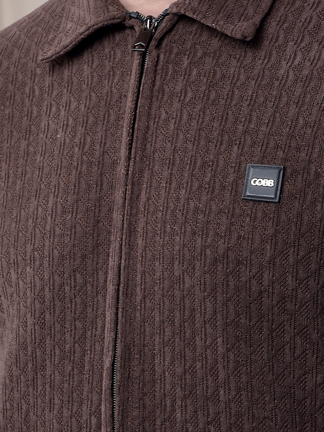 COBB CHOCLATE SELF-DESIGN ZIP-UP SWEATSHIRT