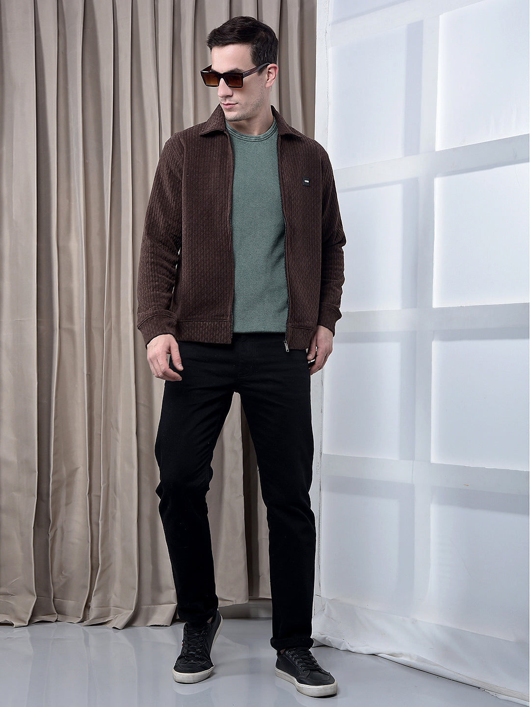 COBB CHOCLATE SELF-DESIGN ZIP-UP SWEATSHIRT