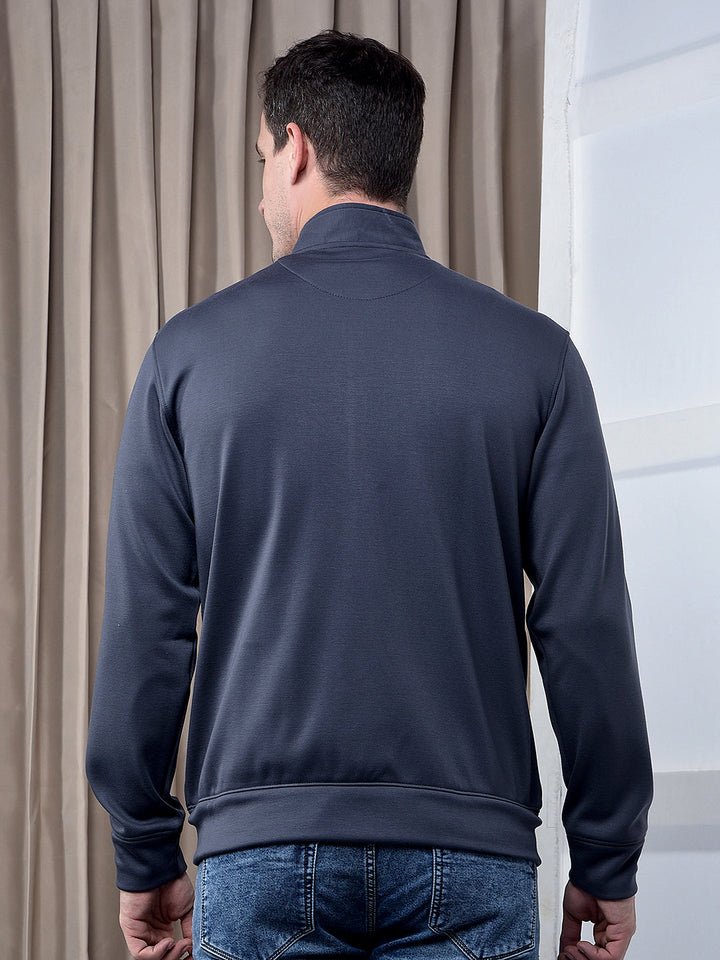 cobb solid dark grey blue zip-up sweatshirt
