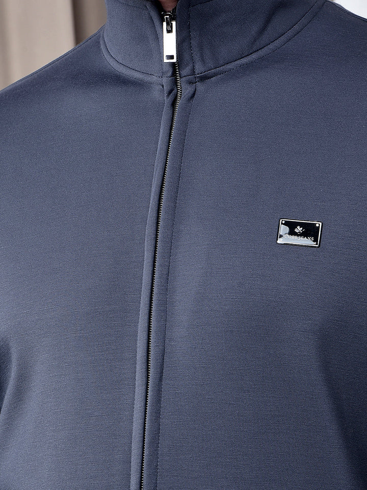 COBB SOLID DARK GREY BLUE ZIP-UP SWEATSHIRT