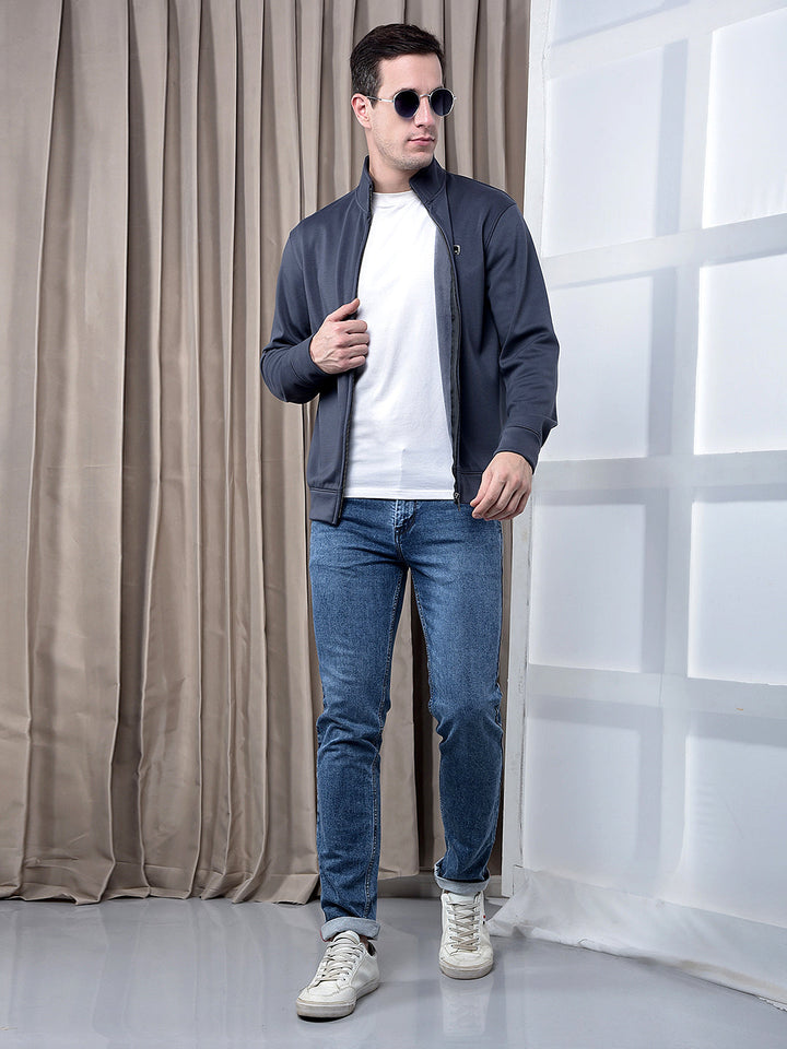 COBB SOLID DARK GREY BLUE ZIP-UP SWEATSHIRT