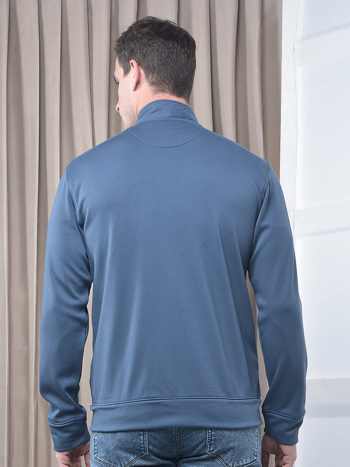 cobb solid denim blue zip-up sweatshirt