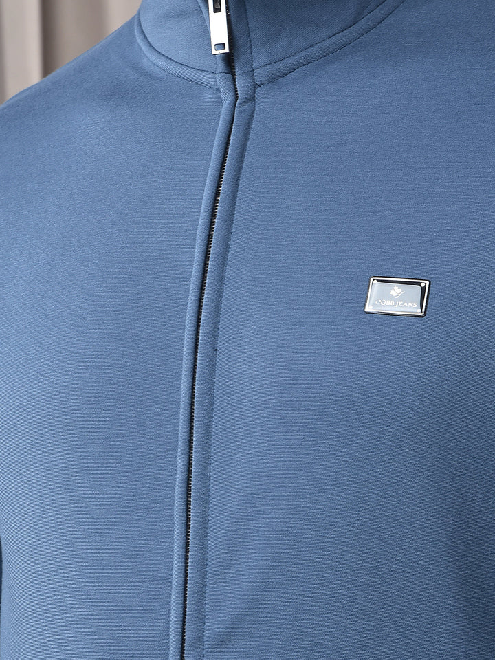 COBB SOLID DENIM BLUE ZIP-UP SWEATSHIRT