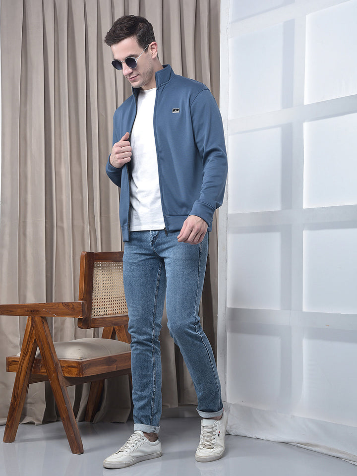 COBB SOLID DENIM BLUE ZIP-UP SWEATSHIRT